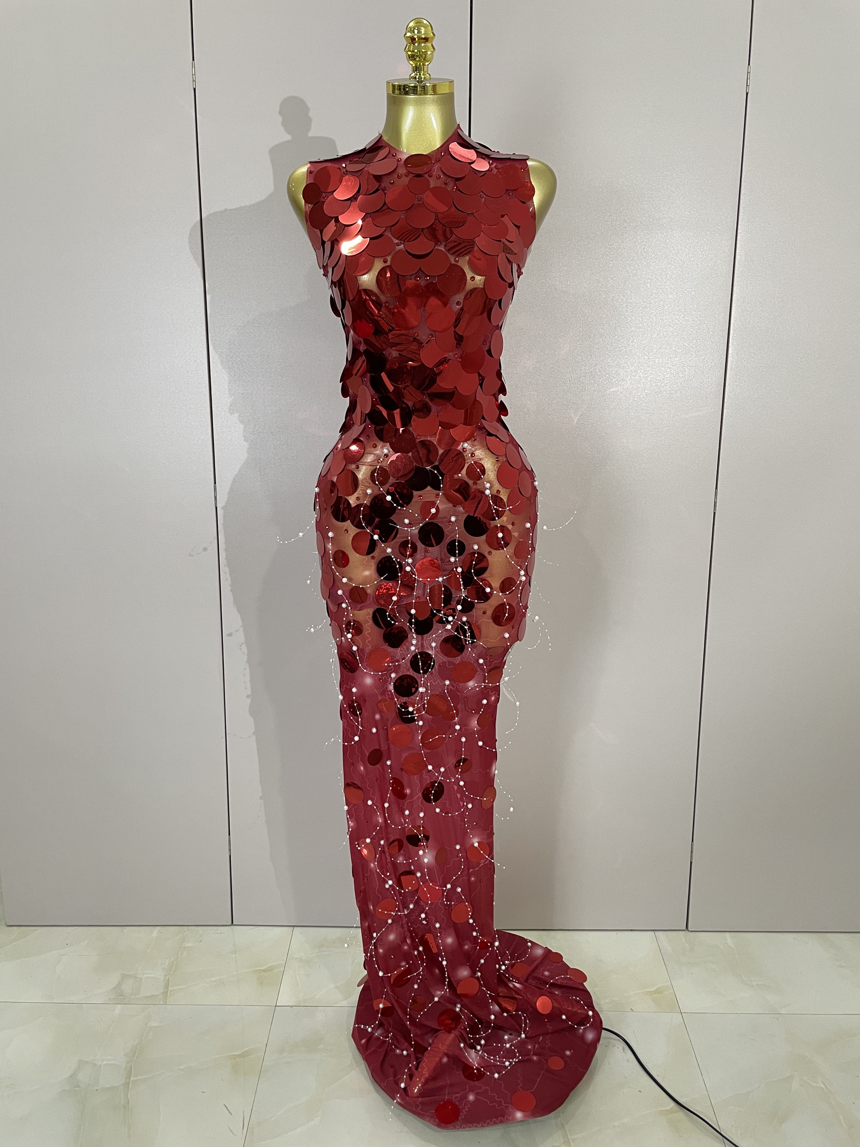 Luxus Geburtstag Party Frauen Sparkly Pailletten Sexy Mesh Maxi Kleid Abend Feiern Leistung Sänger Nachtclub Bühne Kostüm