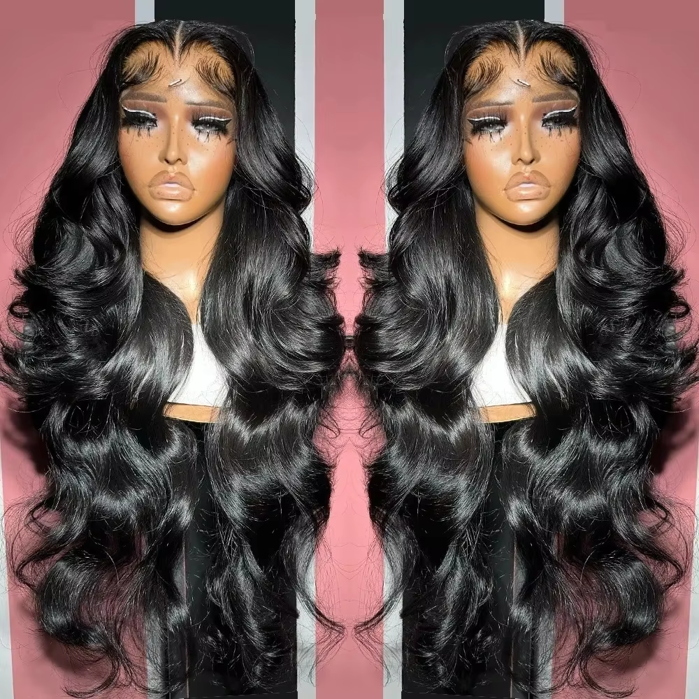 Perruques Lace Frontale HD 13x6 Body Wave 34-36 pouces, 100 % cheveux humains brésiliens pré-épilés, pour femmes, couleur noir naturel, Lace Front 14x6 Wet and Wavy