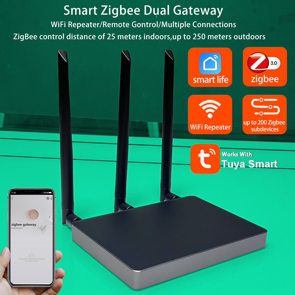 Puerta de enlace Dual Tuya Zigbee con repetidor WiFi, señal mejorada, concentrador de casa inteligente, reemplazo de una tecla, trabajo, Alexa, casa grande, Villa, Hotel
