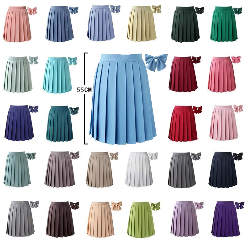 New Preppy Style Women Pleated Skirt With Bowtie Korean Chic Knee-Length Skirt Midi Skirt Japanese Y2K Streetwear Mujer Skirt