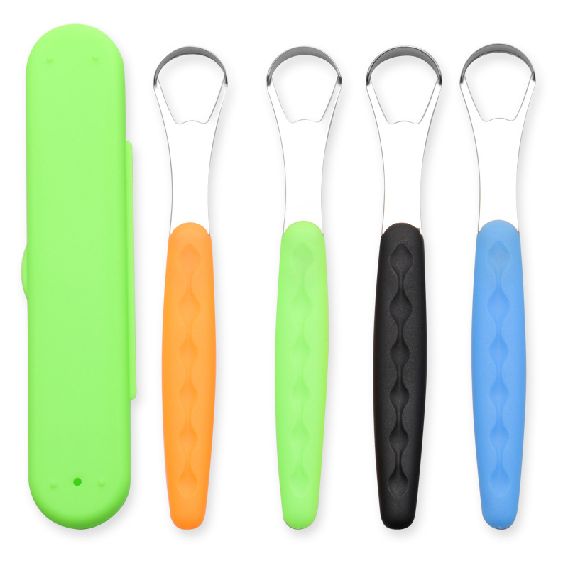 Raspador De Lengua Tongue Cleaner with Case Stainless Steel Tongue Scraper Adult Remove Bad Breath Mouth Cleaner Reuse Oral Care