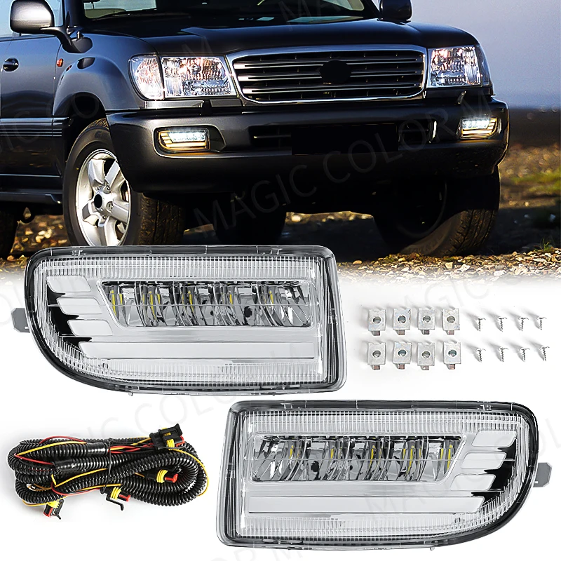 Светодиодные противотуманные фары для Toyota Land Cruiser 100 LC100 UZJ100 FZJ10 1998-2008 гг. Автомобильные DRL указатели поворота дневного света Белый Желтый