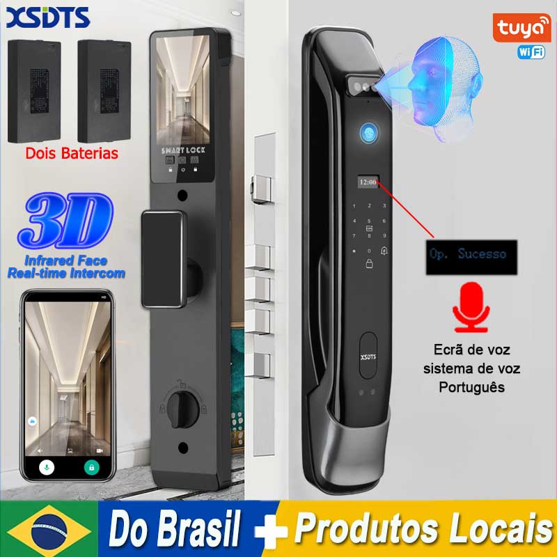 Serrure de porte numérique à reconnaissance faciale, interphone 3D en temps réel, avec caméra, empreinte digitale, mot de passe, déverrouillage, serrure de porte électronique sans clé