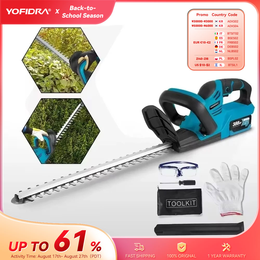 YOFIDRA 2000Wไฟฟ้าHedge Trimmer 15000 RPMเครื่องตัดหญ้าสวนภูมิทัศน์Hedge Pruner Trimmerเครื่องมือสําหรับ 18V-21Vแบตเตอรี่