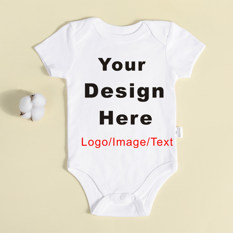 Diy seu deisng personalização recém-nascido bodysuit manga longa & manga curta macacão simples personalizado texto bebê macacão