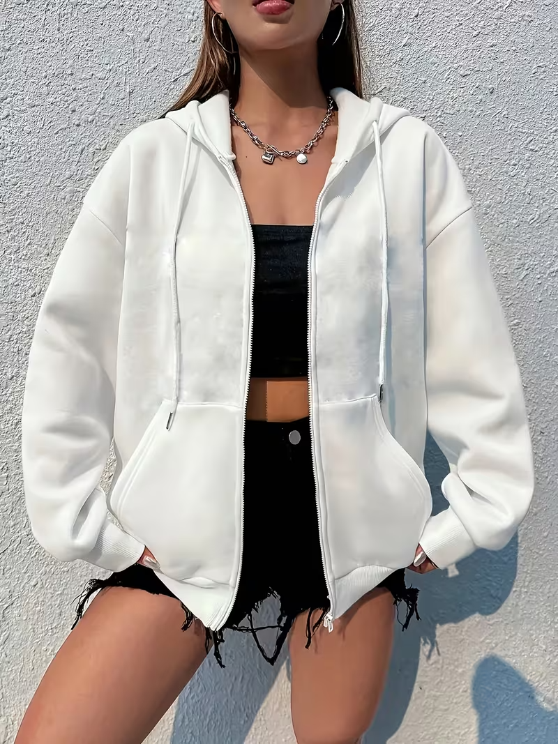 Sudaderas con capucha y cremallera para mujer, chaqueta blanca y negra, Sudadera con capucha de lana de algodón, jersey, Tops holgados de gran tamaño para otoño e invierno, abrigo Unisex