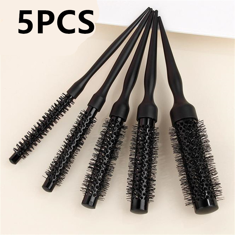 Peine para el cabello de barril redondo negro, cepillo para el cabello, peine de nailon, cilindro, peine para pelo rizado, herramienta de salón de tubo de aluminio, 1 ud.