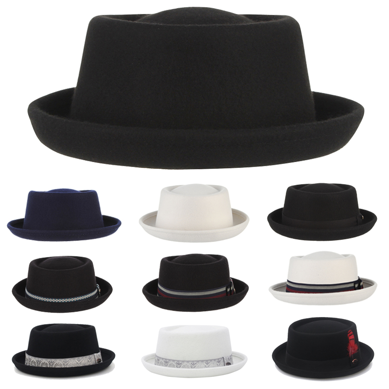 Cappello Fedora con torta di maiale in lana 100% per donna Uomo Cappello da maiale con tesa curva in feltro autunno inverno