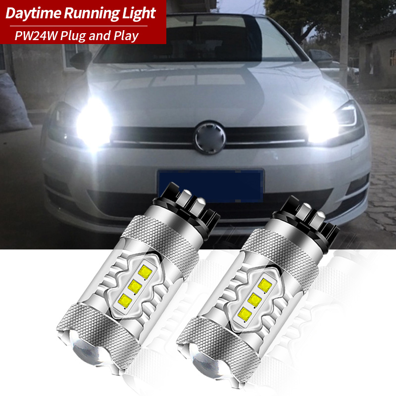 2PCS Xenon White 6000K Error Free PW24W PWY24W LED Bulbs For Volkswagen VW CC SS MK7 Golf GTI  LED DRL Daytime Lights 12V