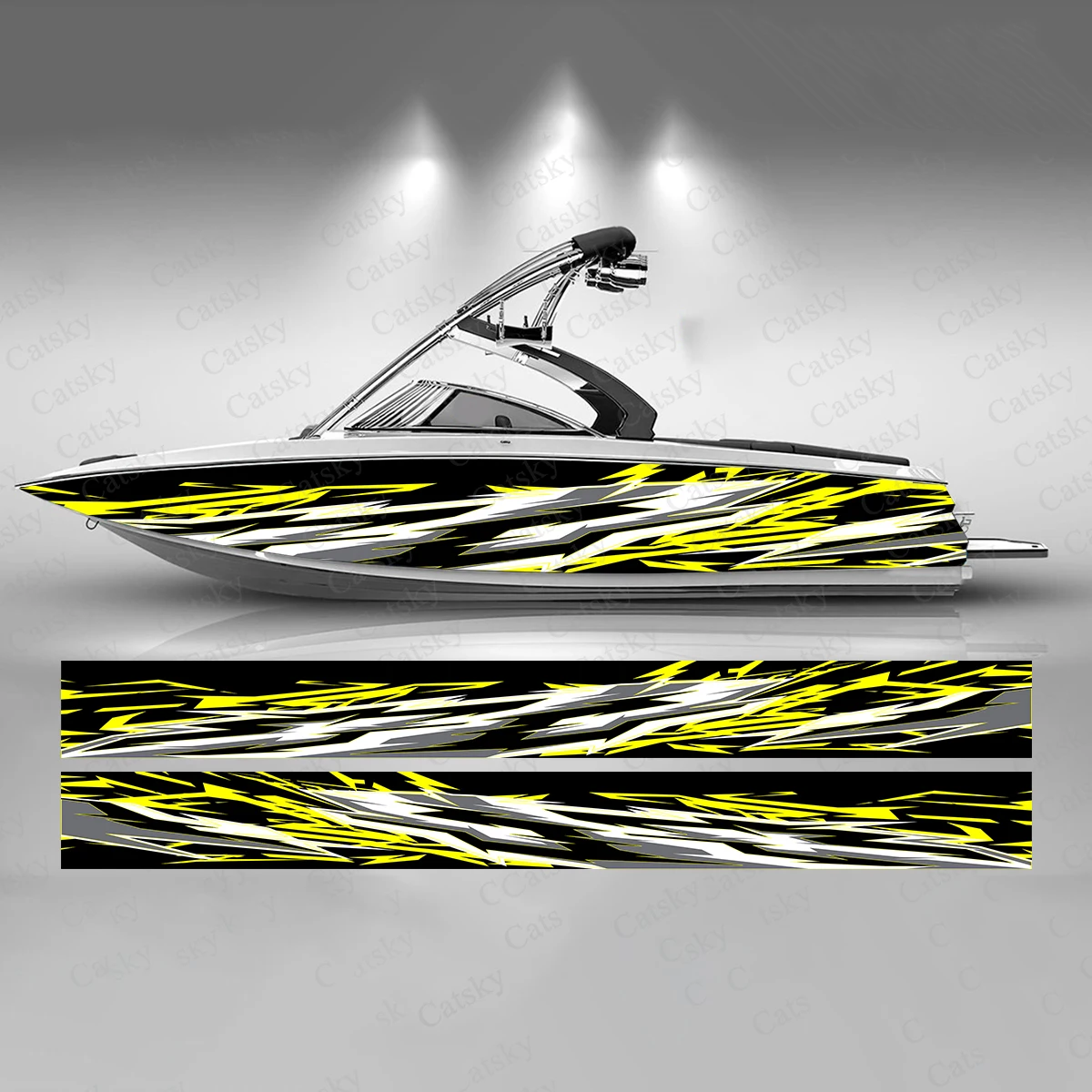 Stiker setrip petir kuning mode, stiker kustom kapal ikan vinil tahan air bungkus perahu grafis