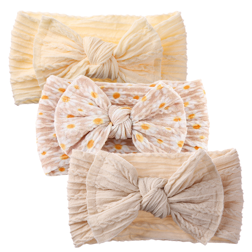 3 unids/set de diadema con lazo de nailon suave para bebé, diademas trenzadas con estampado de margaritas y flores para niña recién nacida, diademas trenzadas de alta elasticidad para niños
