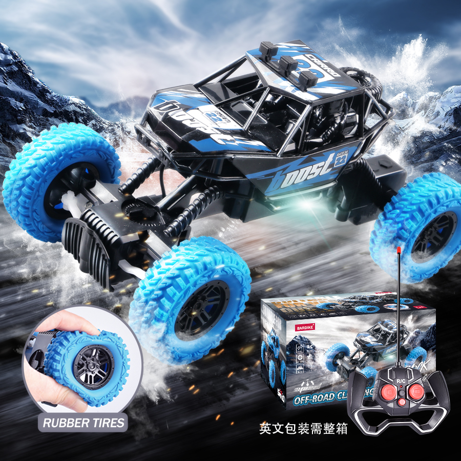 Remote control car with colorful flashing lights, rubber wheels, off-road toy car suitable for Christmas children's gifts