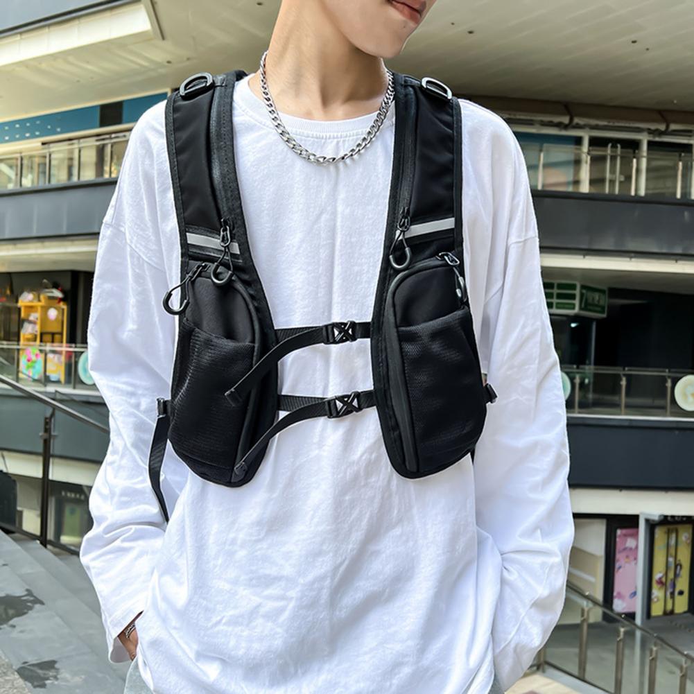 Trendy merk borsttas hiphop grote capaciteit sport casual vest tas functionele reflecterende strip heren sportvest pack streetwear