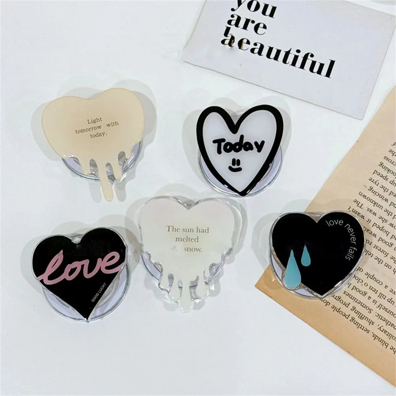 Coreano Cool Black Heart per Magsafe Magnetic Phone Grip Tok Griptok Stand per iPhone pieghevole Wireless Charging Case Holder Ring