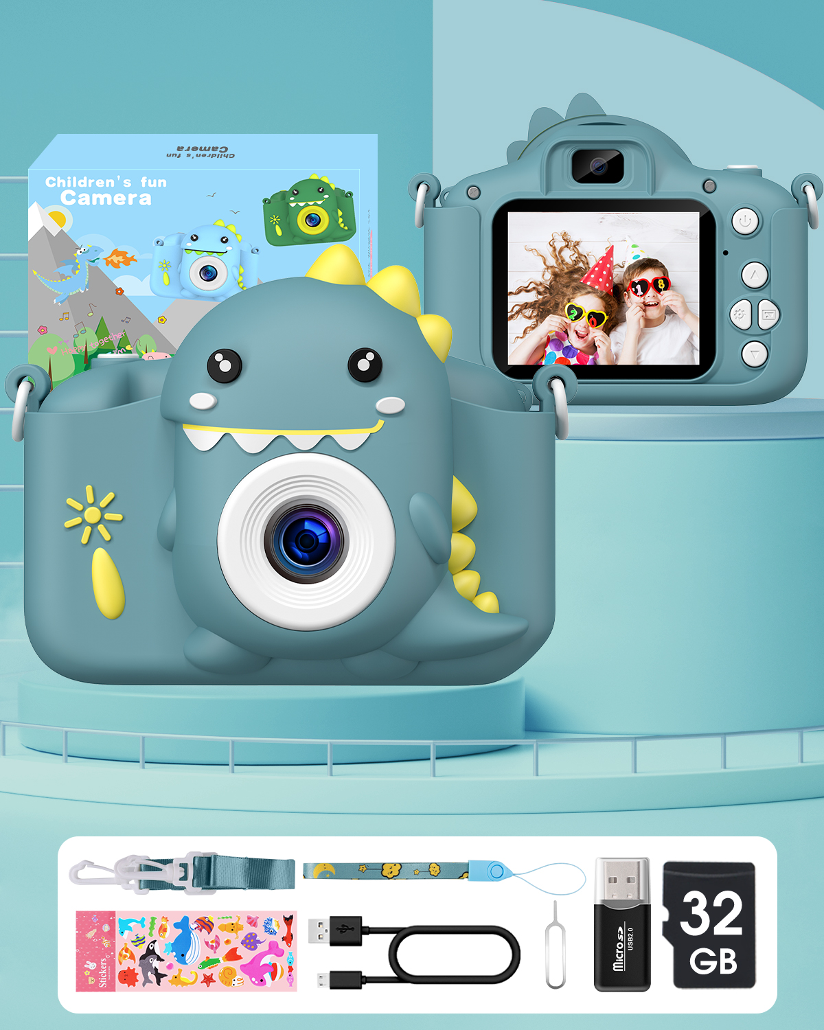 Cámara para niños HD 1080P, Mini cámara de juguete de 2,0 ", cámara Digital portátil para Selfie con tarjeta de 32G para niños y niñas