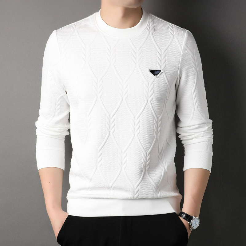 Otoño Invierno hombres suéter de manga larga coreano versátil camisetas básicas moda nuevo Jacquard sólido Casual suéteres de punto