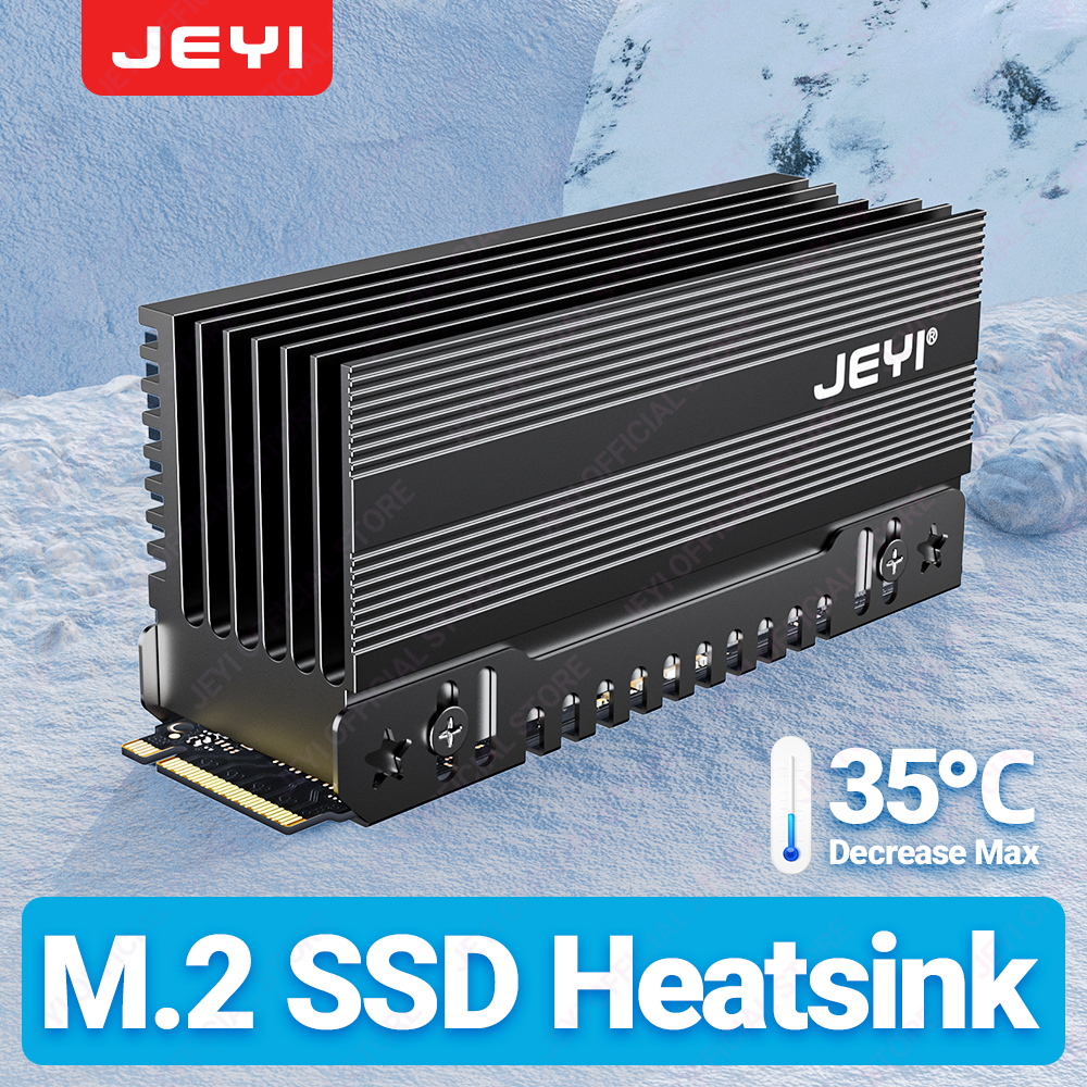 JEYI penghilang panas SSD M.2 2280, NVMe NGFF tugas berat peredam panas aluminium penuh, pendingin pasif dengan sirip, 35 ℃ mengurangi maks