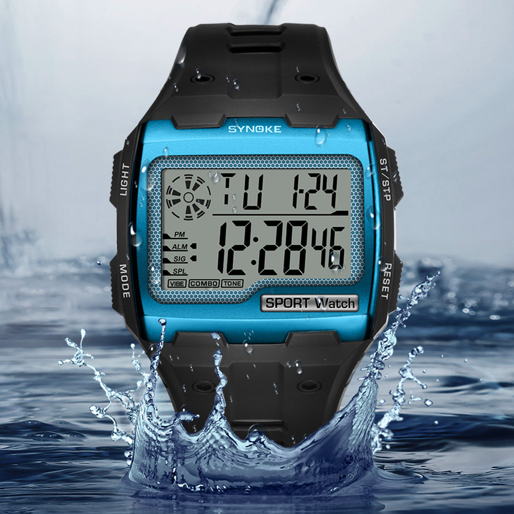 SYNOKE-Montre Numérique pour Homme, Grands Chiffres, Facile à Lire, 3 Iko, Degré d'Eau, Sports de Plein Air, Fonction Shoe