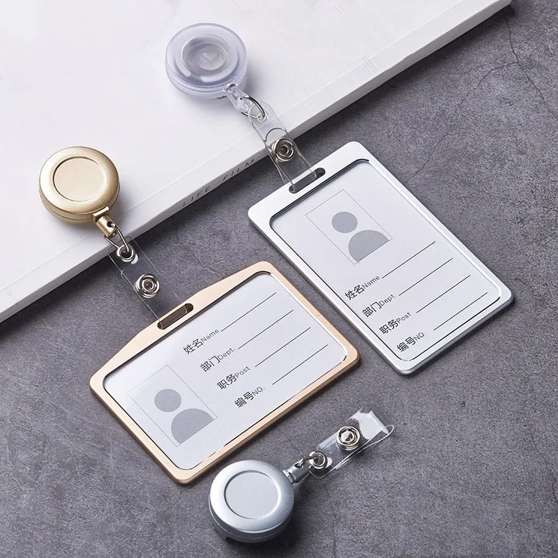 Aluminum Alloy Card Holder Retractable Badge Reel Employee Staff Name ID Work Card Holder Business Supplies