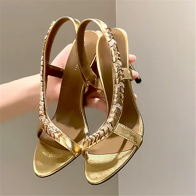 Sommerliche neue Sandalen mit runder Zehenpartie aus Lackleder, bunter Kristall, dünner Riemen, sexy Sandalen, Bankettkleid, dünner Absatz, hochhackige Damenschuhe