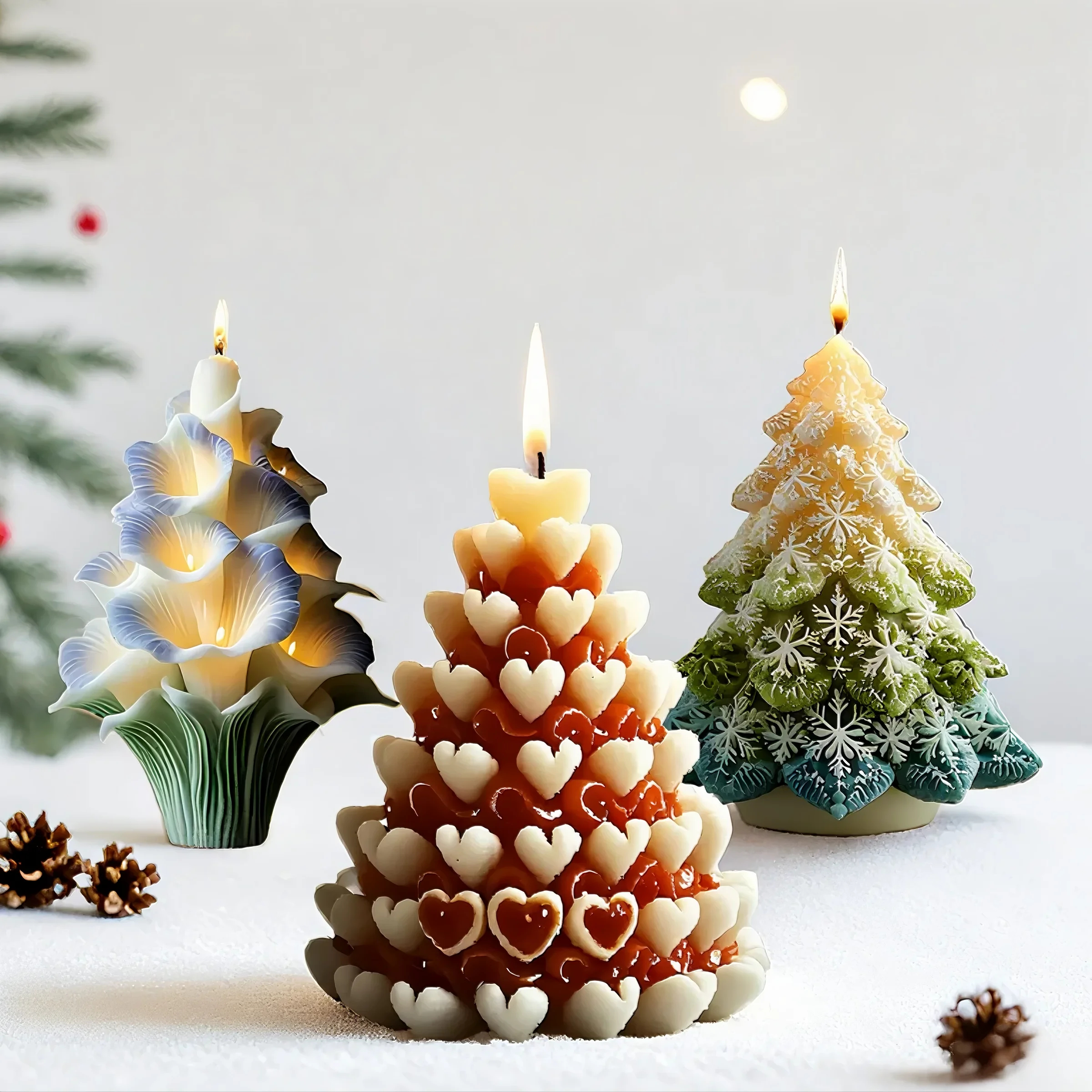 Lilin Pohon Natal 3D Kreatif, Cetakan Silikon, Cetakan DIY untuk Pemodelan, Pemodelan Cameo, Perlengkapan Celup untuk Dekorasi