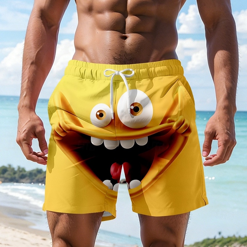 Costume da bagno con grafica divertente di mostri per uomo, pantaloncini casual stampati in 3D, pantaloncini corti estivi da surf hawaiano, pantaloncini da spiaggia larghi