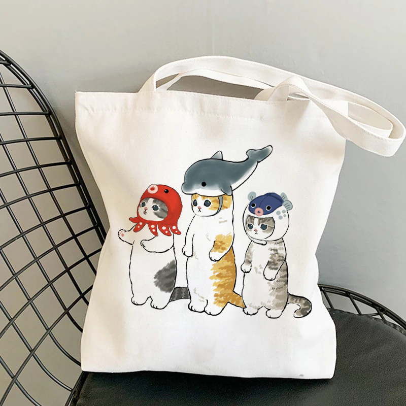 Kawaii Katten Cartoon Manga Tote Bag Strandtas Shopper Tassen Handtassen Canvas Schoudertassen Vrouw Boodschappentassen Hoge Capaciteit