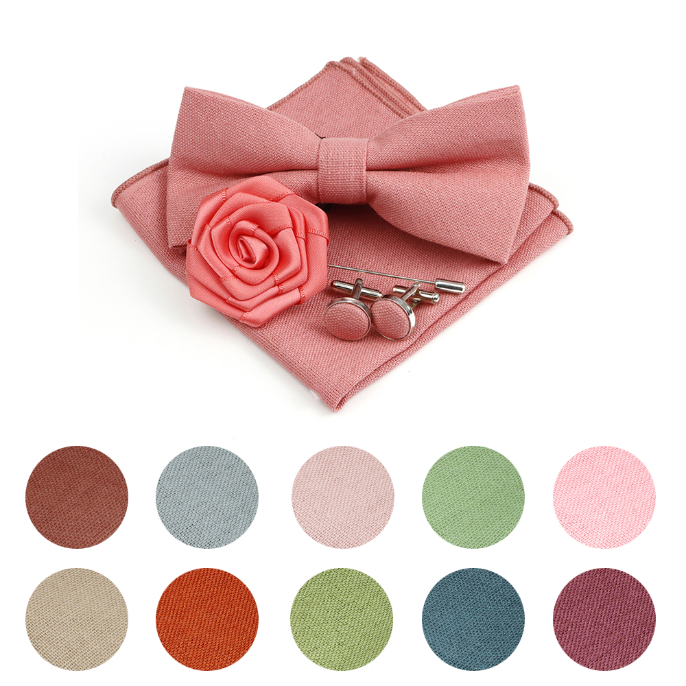 Newest 12 Soild Colorl Pocket Square Set Men's Lovly Cotton Handkerchief Cufflink Parent-Child Bowtie For Lover's Day Party Gift