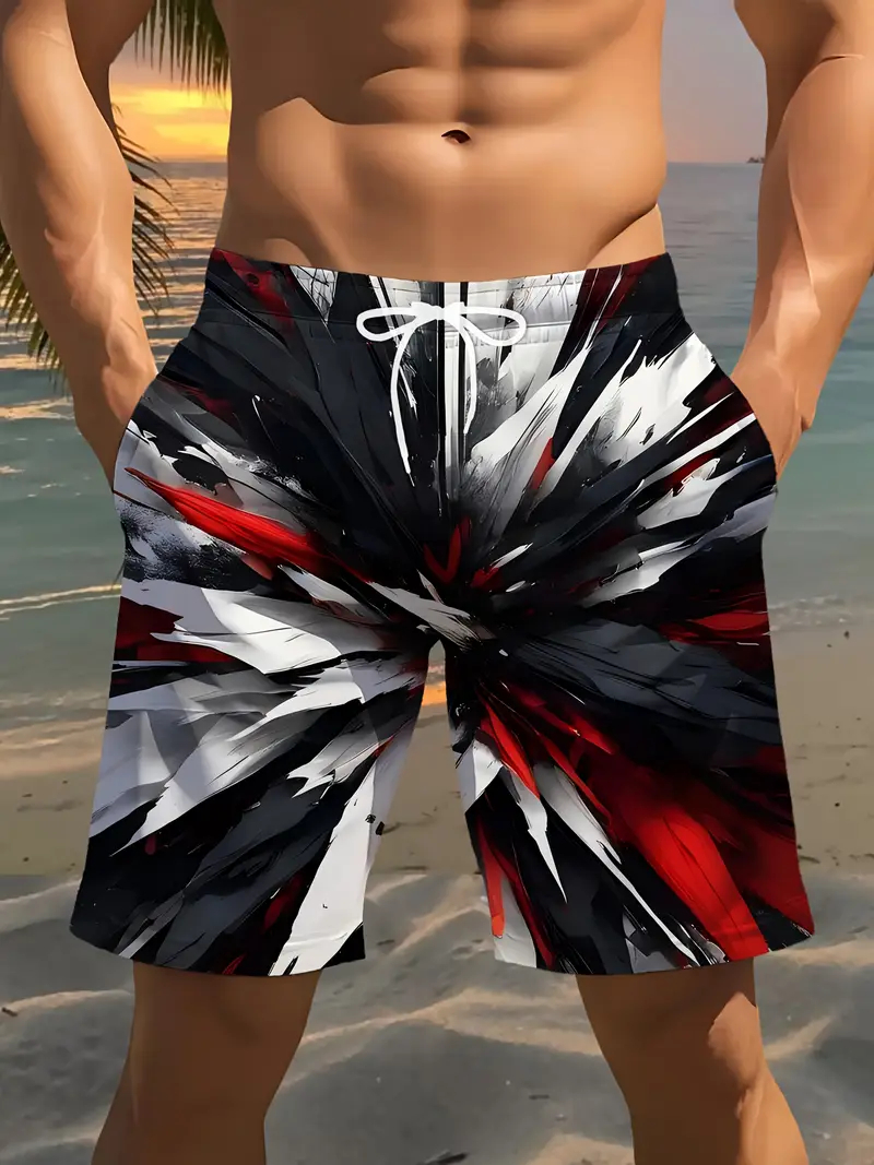 Męskie szorty kąpielowe hawajskie z nadrukiem 3D z popękanych błyskawic, osobowość, woda morska, letnie, codzienne, na wakacje, plażowe, spodenki typu board.