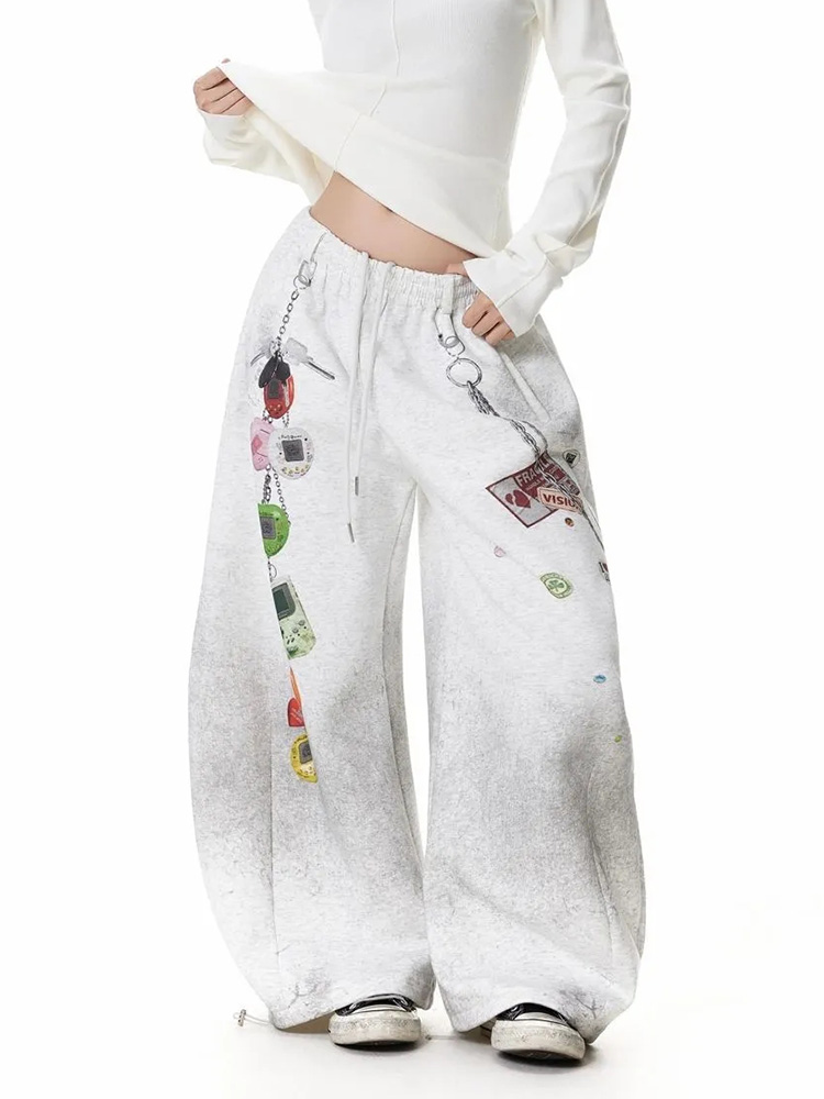 Pantalón Vintage pintado a mano Y2K para mujer, pantalones de Hip Hop americanos de cintura alta, ropa de calle Retro para otoño e invierno, pantalones góticos sueltos Bf, nuevo
