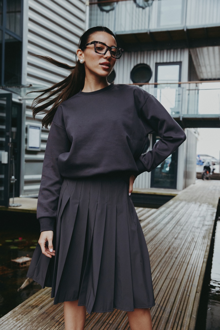 AS AW25 модная спортивная одежда оверсайз + быстросохнущая плиссированная юбка до колена, комплект женской одежды