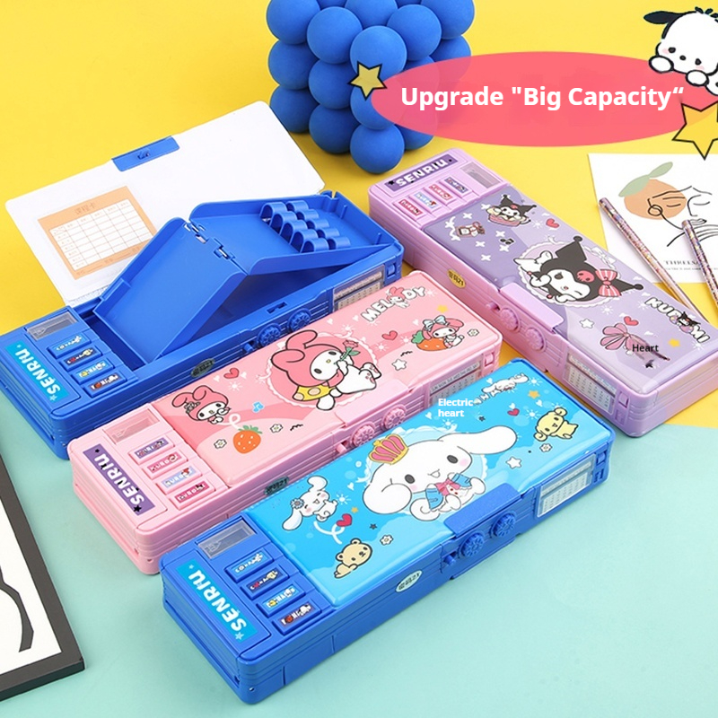 새로운 Sanrio 편지지 상자 Kuromi 멜로디 편지지 상자 암호 잠금 다기능 대용량 연필 상자 어린이 선물