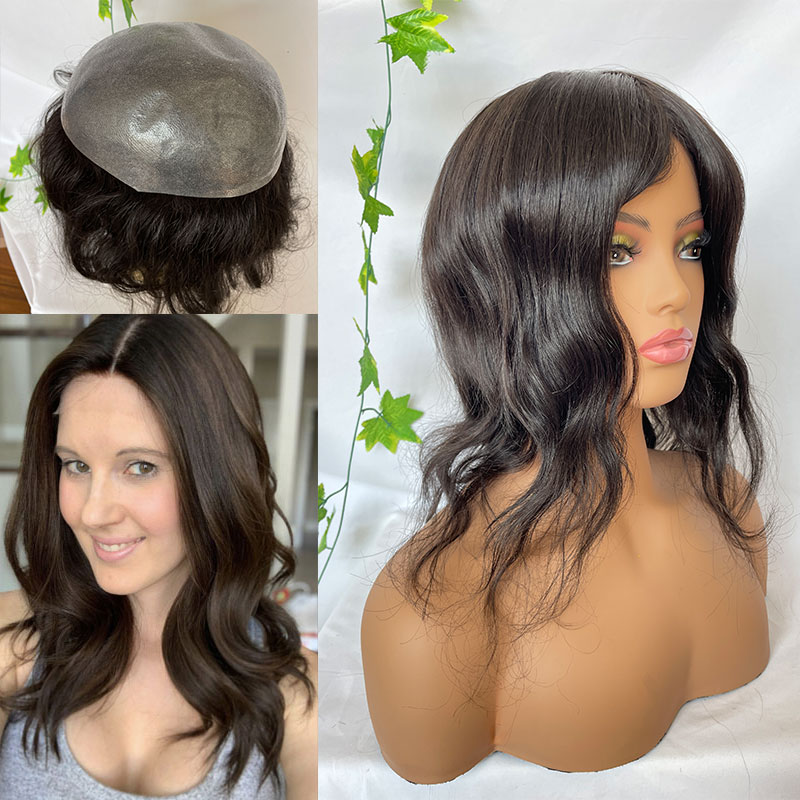 Peluca de Cabello Humano Liso con Base de PU para Mujer, Sistemas de Reemplazo Capilar Marrón, Cabello Remy 8x10, Peluca Larga de 12 Pulgadas para Hombre