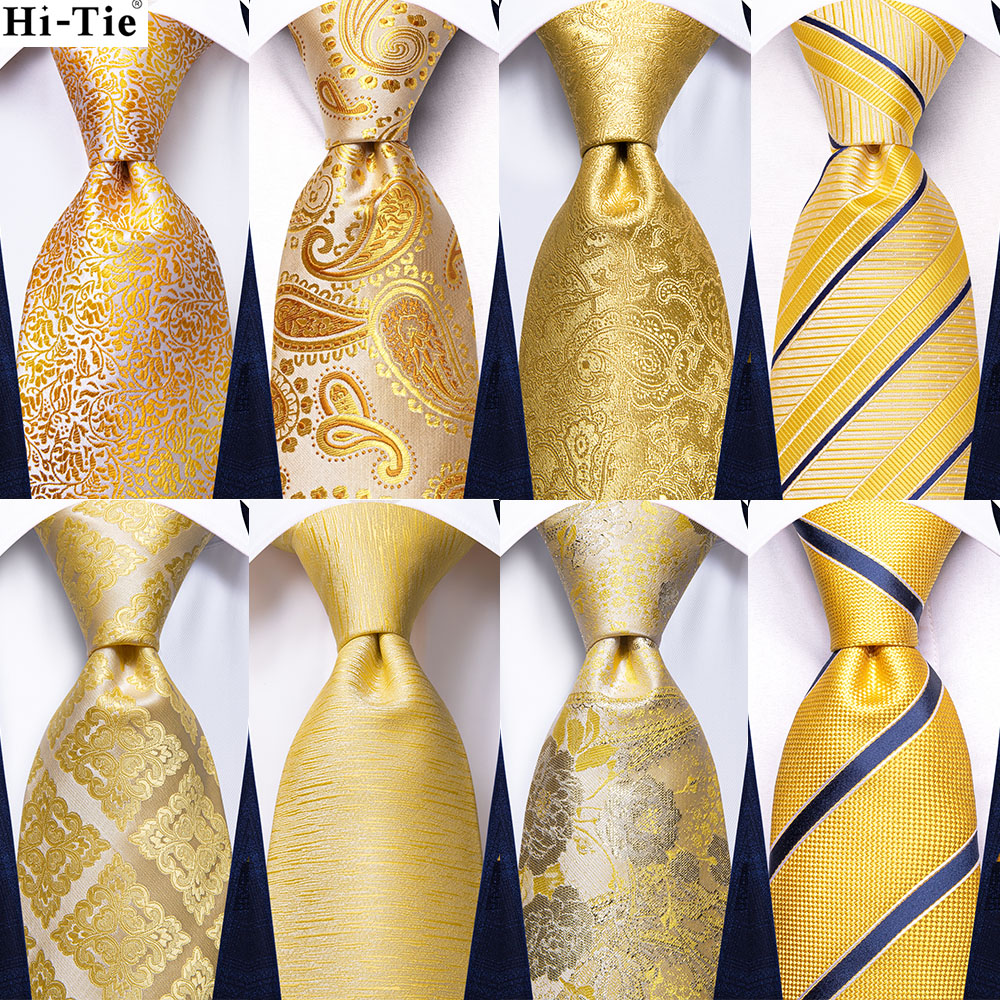 Dasi Elegan untuk Pria 2023 Desain Baru Kuning Emas Paisley Mode Merek Pesta Pernikahan Dasi Manset Tangan Grosir Hi-Tie