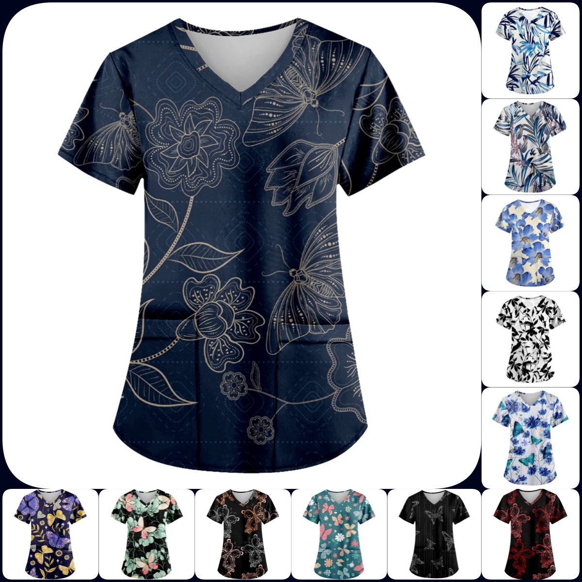蝶作業服病院 Tシャツヘルスケア制服ナースクリニック看護トップス半袖ブラウス介護者働く女性医療