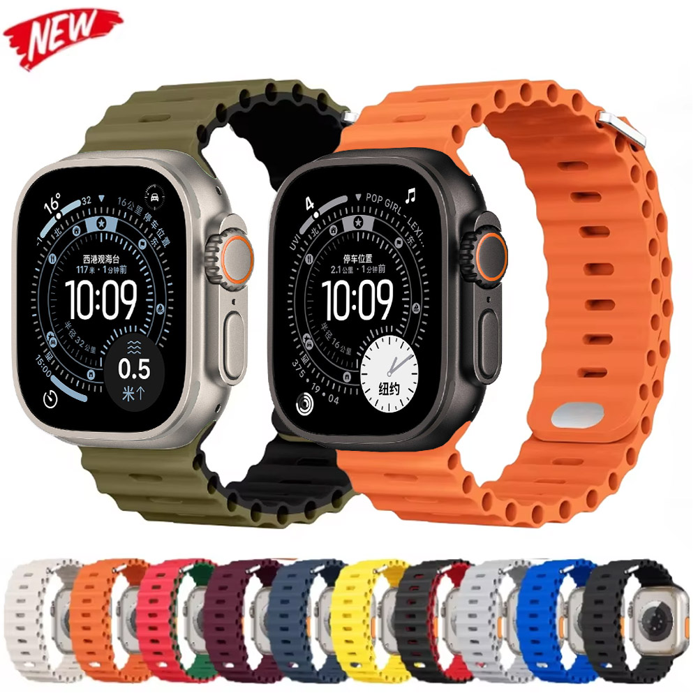 Ремешок Ocean для Apple Watch Ultra 3/2/1 11 10 46 мм 9 8 7 49 мм 45 мм 41 мм Силиконовый ремешок для 6 5 4 3 SE3 44 мм 40 мм 42 мм Аксессуары