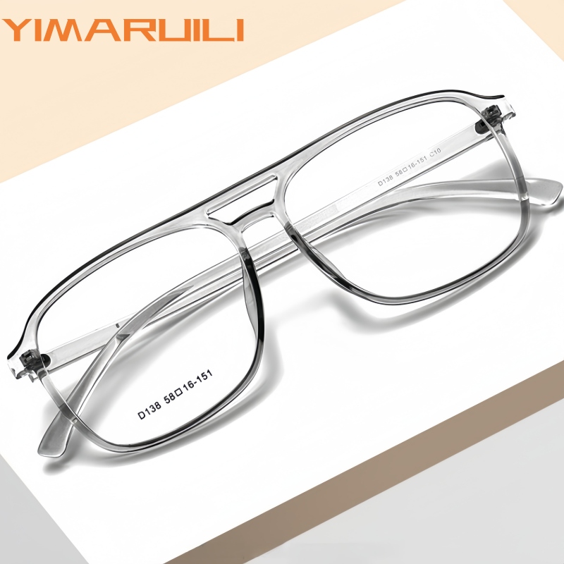 YIMARUILI Modne Okulary Pilotki Męskie i Damskie Duże Rozmiary Oprawki Ultralekkie TR90 Podwójna Belka Retro Okulary Optyczne D138