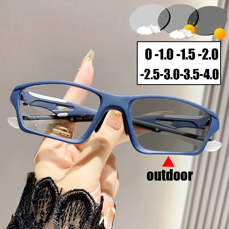 Lunettes de sport photochromiques TR90 pour myopie, unisexe, pour femmes et hommes, carrées, vue de près, lunettes de soleil finies dioptrie, nouvelle collection