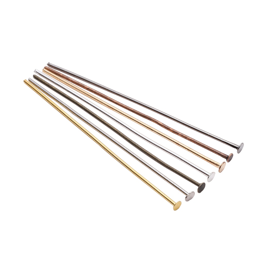 100-200 ชิ้น/ถุง 20 25 30 40 50 60 70 มม.แบนหัว Pins ทอง/ทองแดง/โรเดียม Headpins สําหรับเครื่องประดับทําอุปกรณ์ DIY