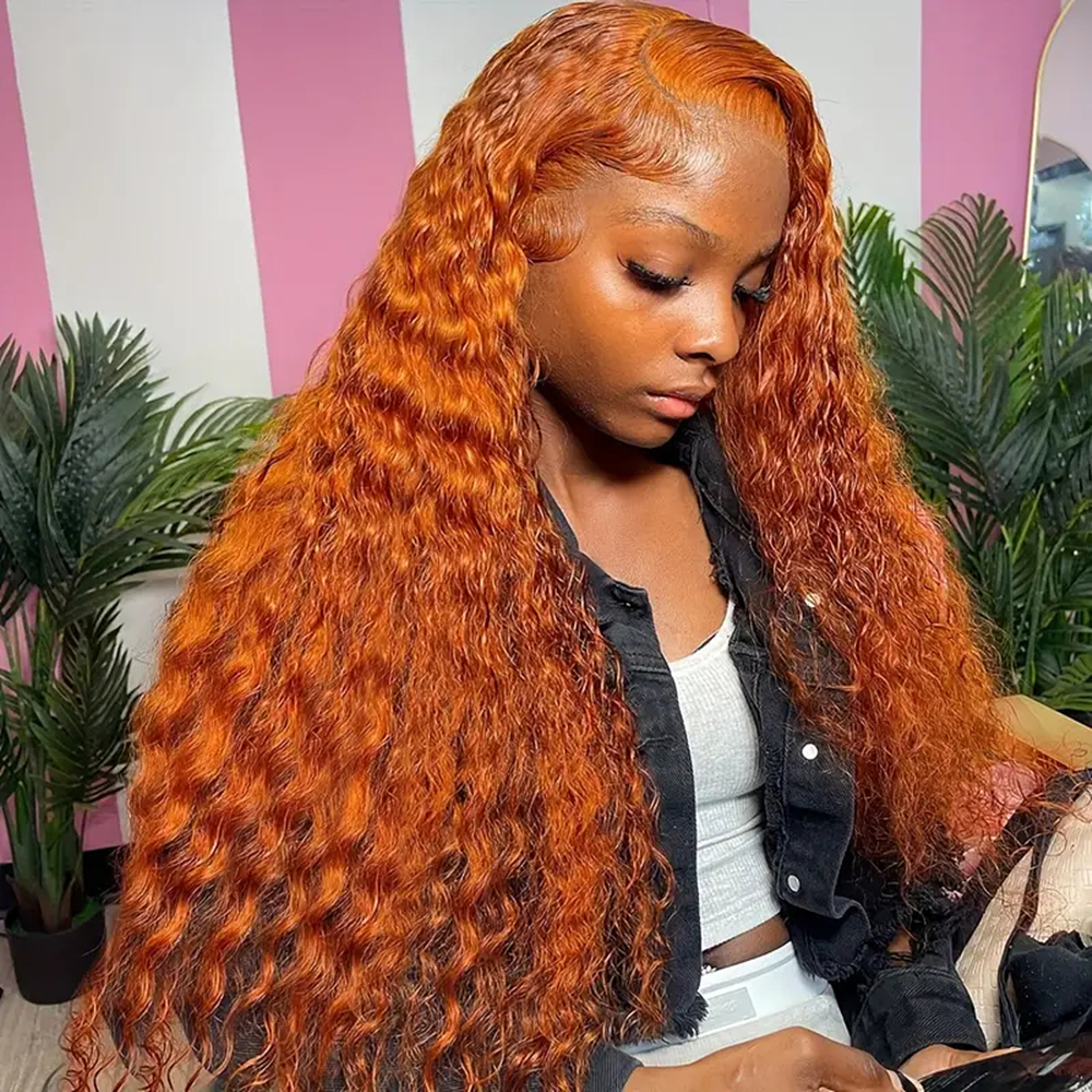 Tiefe Welle Ingwer orange Spitze vorne lockiges menschliches Haar Perücke Wasserwelle 13x4 13x6 hd Spitze Frontal Perücke für Frauen brasilia nische 200 Dichte