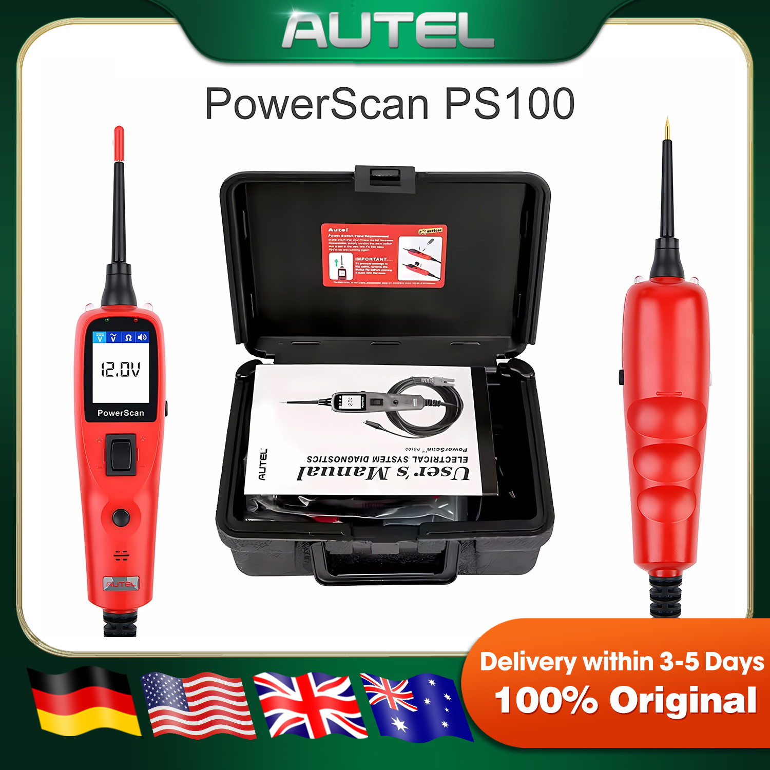 Autel PowerScan PS100 herramienta de diagnóstico del sistema eléctrico probador de circuito automotriz Kit de sonda de circuito de alimentación