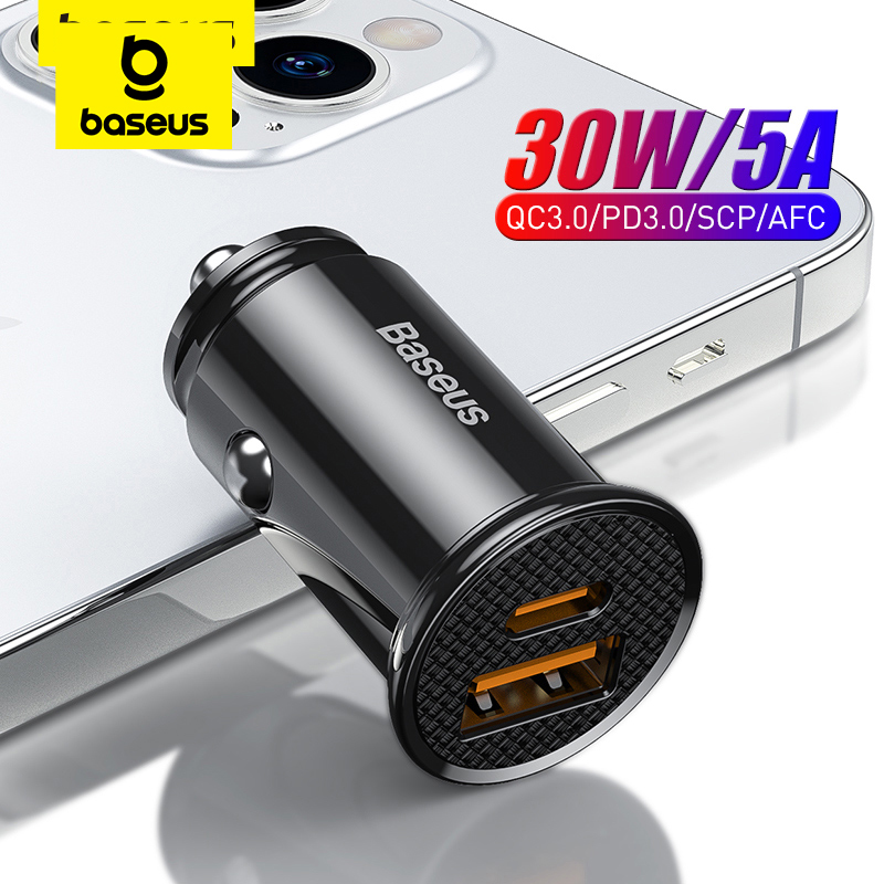 Baseus pengisi daya ponsel USB 30W, pengisi daya Cepat Ponsel USB 4.0 3.0 FCP SCP untuk Xiaomi iPhone 12 13 14 15 Pro