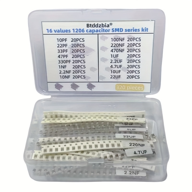 (Componentes de Condensadores SMD Industriales) Kit de 320 Condensadores SMD 1206 - Juego de Condensadores Surtidos de Alta Calidad para Componentes Electrónicos