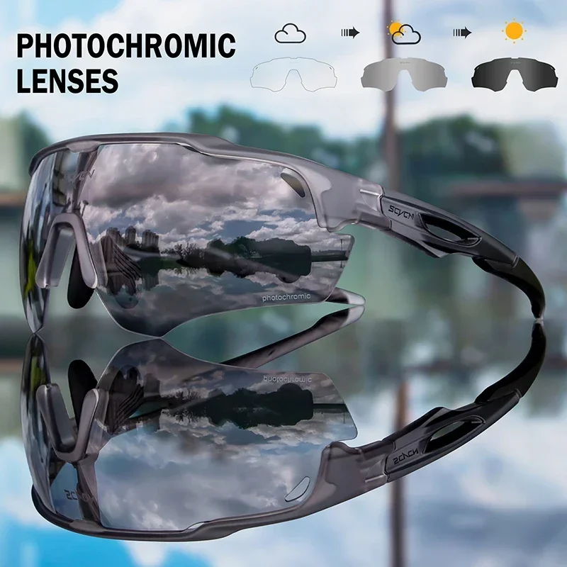 Lunettes de soleil photochromiques SCVCN, lunettes de cyclisme, lunettes de vélo VTT, lunettes de sport pour hommes, lunettes de course à pied, lunettes de vélo, protection UV400