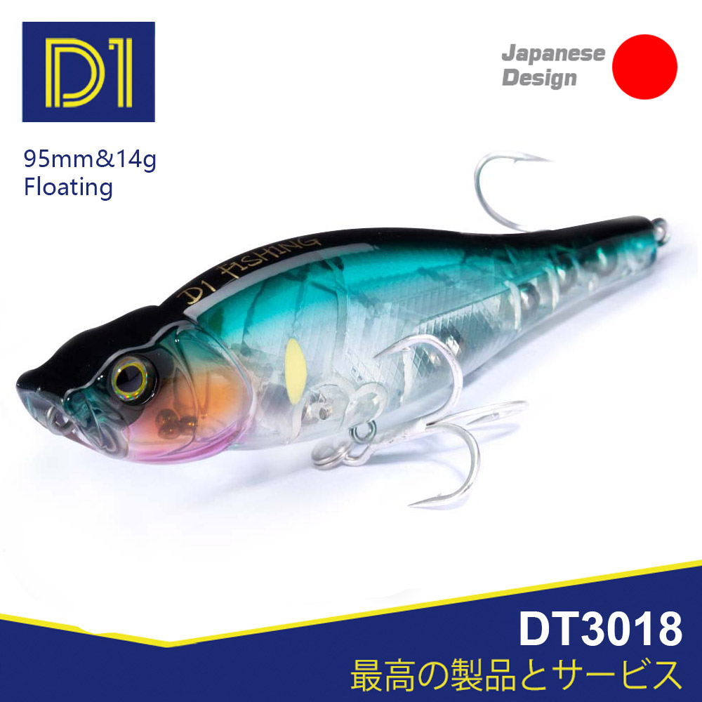 D1 Pesca Sputare Filo 95F 14G Poppers Matita Esche dure Bass Fishing Topwater Superficie Richiamo Sonaglio Suoni 2021 Attrezzatura da pesca