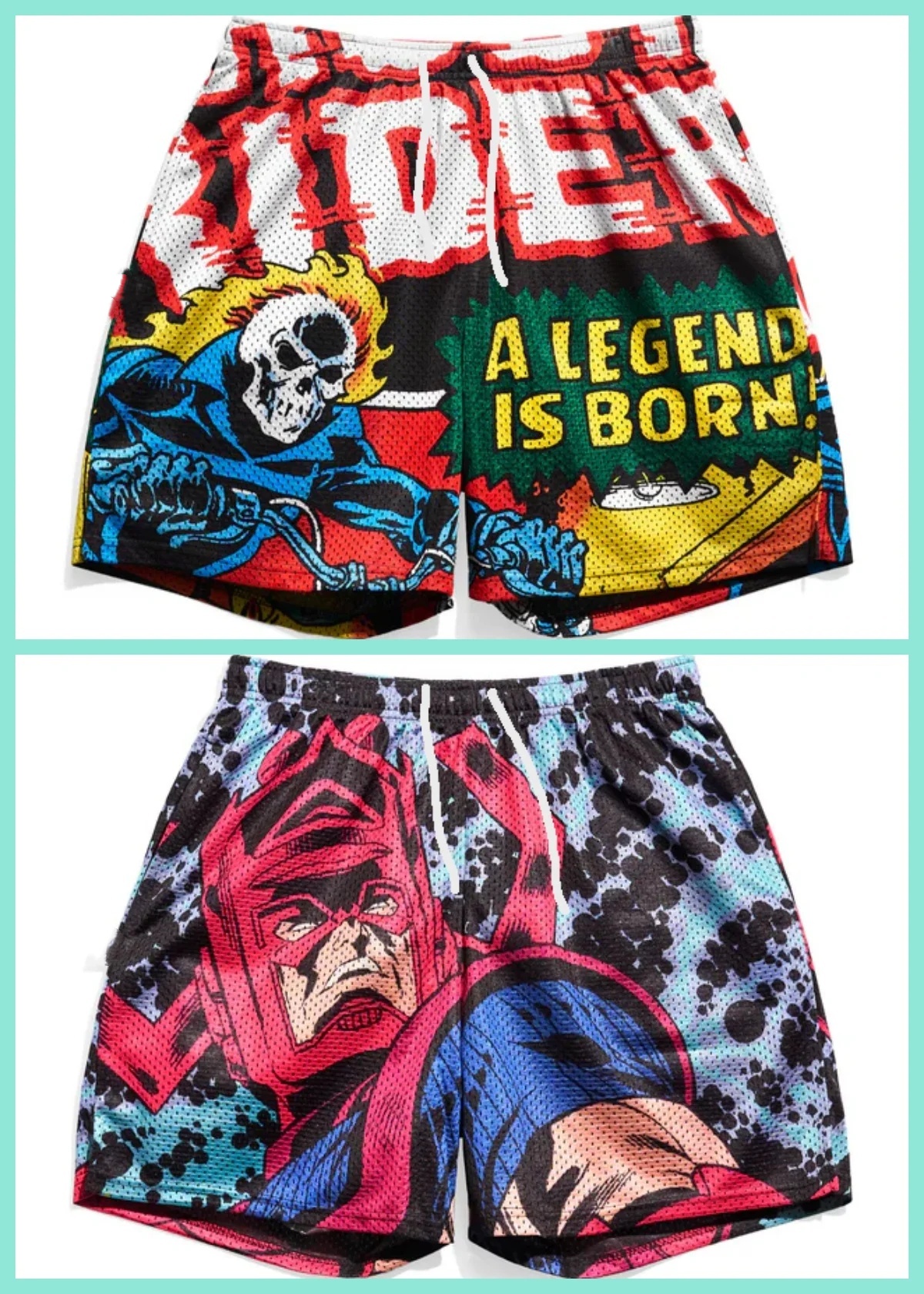 Pantalones cortos deportivos retro de estilo cómic para adultos y niños, con un toque nostálgico que llena tu atuendo de historias.