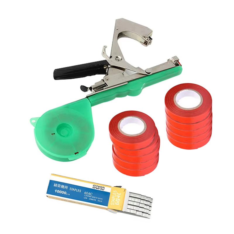 결속기 식물 정원 식물 Tapetool Tapener + 야채 포도 토마토 오이 고추 꽃용 10 롤 테이프 세트