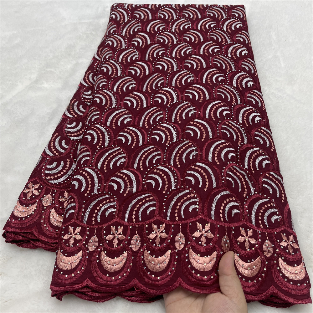 Kain Voile Afrika 5 Yard Katun Renda Anggur dengan Batu Permata Renda Voile Swiss untuk Bahan Gaun Wanita 2026