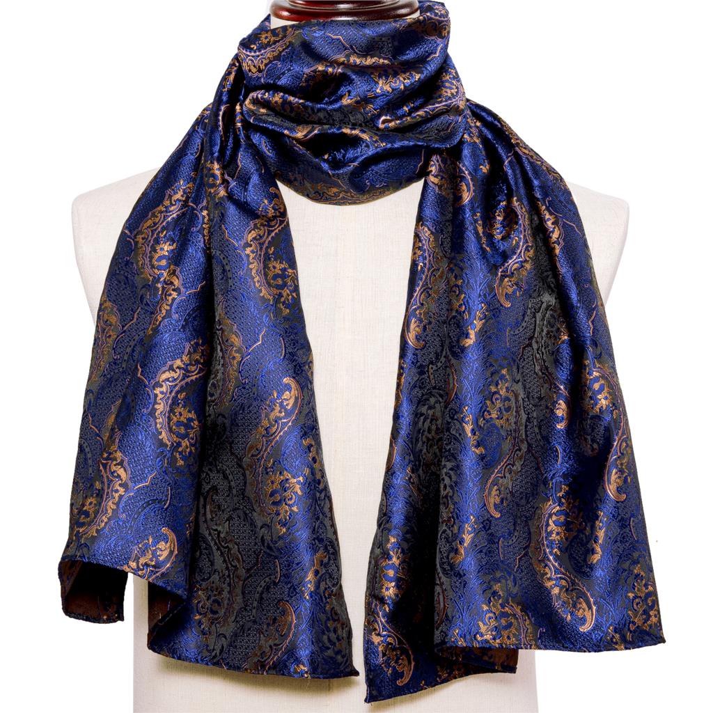 Nieuwe Mode Mannen Sjaal Blauw Goud Jacquard Paisley 100% Zijden Sjaal Herfst Winter Casual Pak Shirt Sjaal Sjaal Barry.Wang