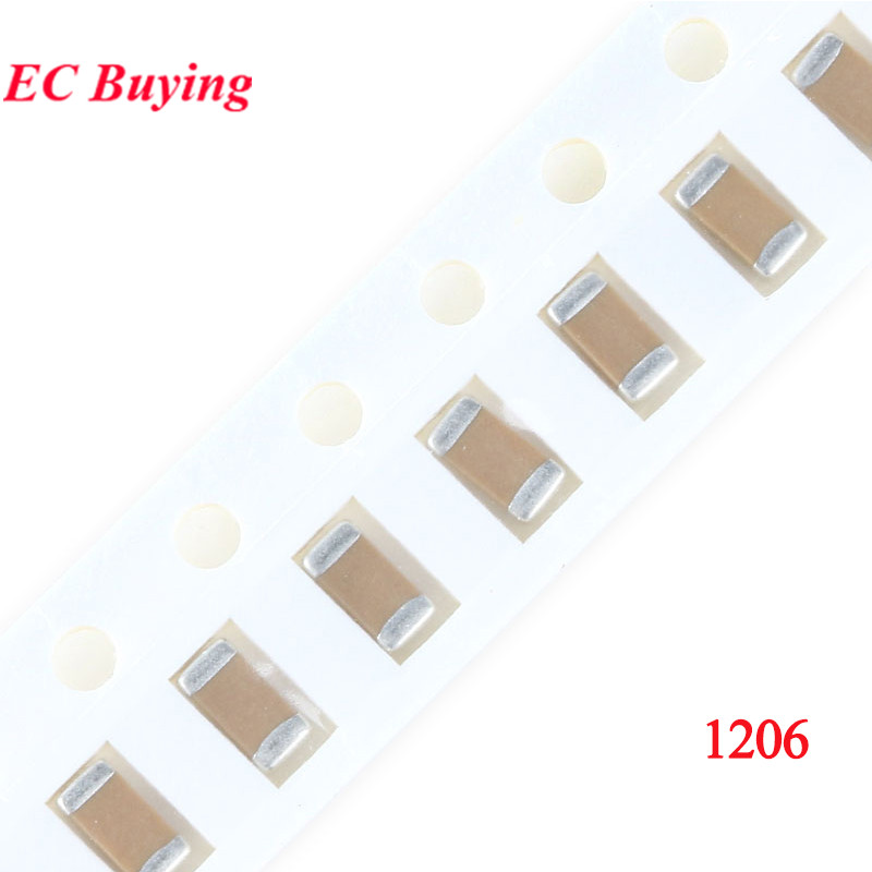 100개 1206 3216 SMD 칩 세라믹 커패시터 22pF 100pF 1NF 2.2NF 10NF 1uF 2.2uF 4.7uF 10uF 47uF 100uF 330uF 6.3V 10V 16V 25V